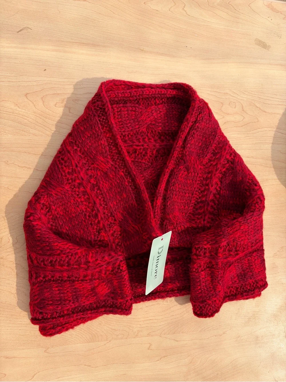 Unisex Large warm knitted long winter scarf Red